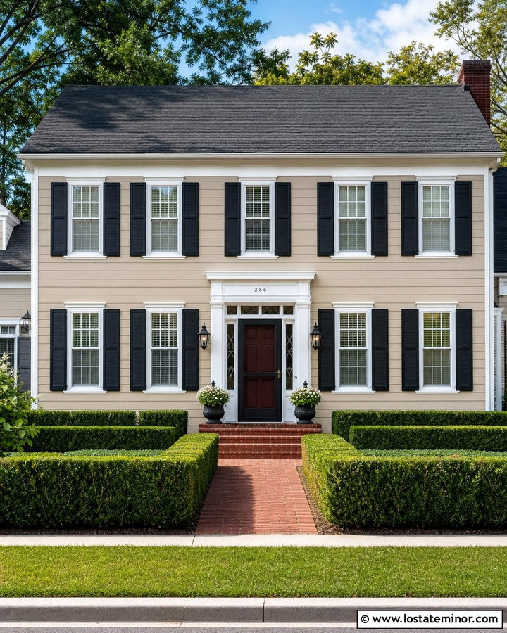 Tan Colonial House With Black Screen Door - 30 Tan House Design With Screen Door Ideas