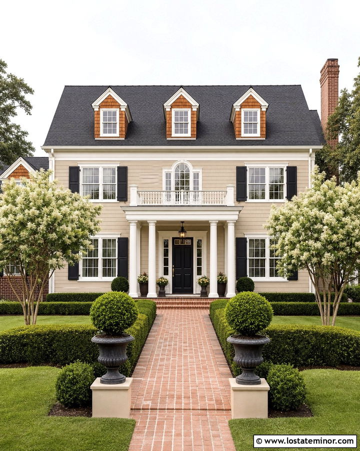 Tan Colonial House With Cedar Shakes - 30 Tan House Design With Cedar Shake Ideas