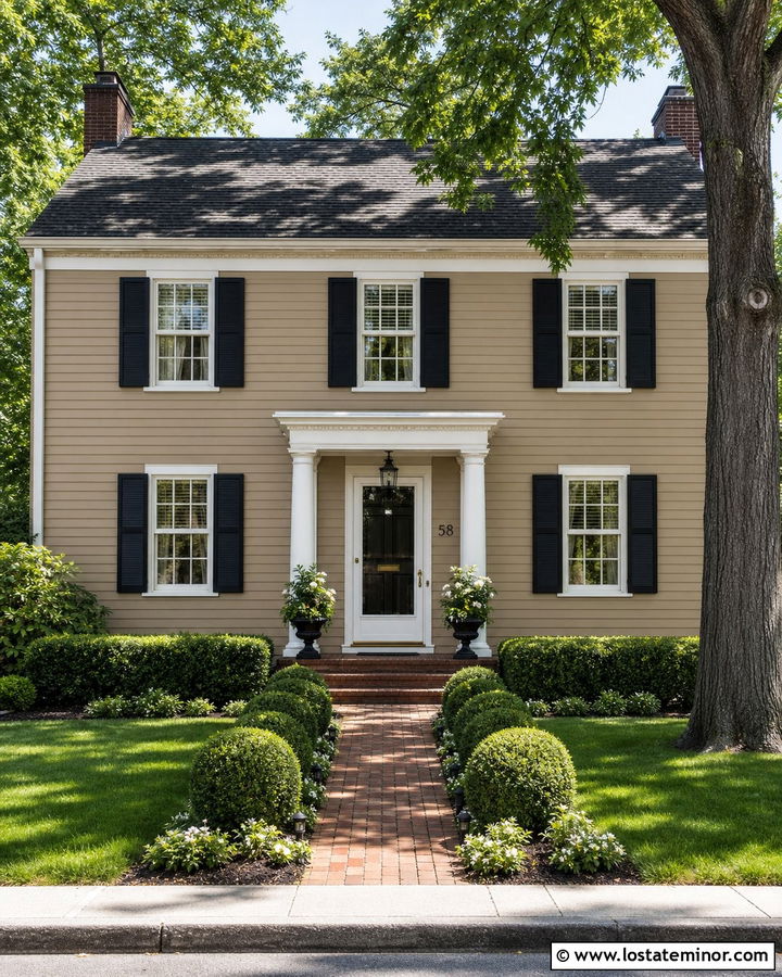 Tan Colonial House With White Storm Door - 30 Tan House Design With Storm Door Ideas
