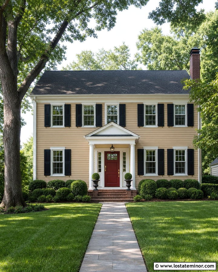Tan Colonial With Red Dutch Door - 30 Tan House Design With Dutch Door Ideas