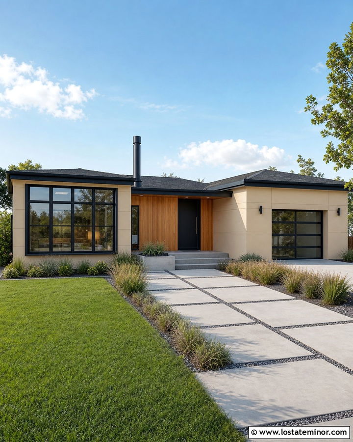 Tan Contemporary House With Black Metal Chimney - 30 Tan House Design With Chimney Ideas