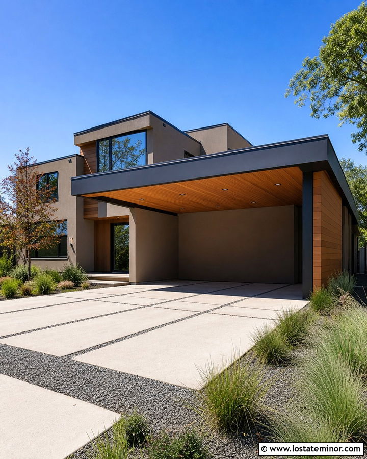 Tan Contemporary House With Cantilever Carport - 30 Tan House Design With Carport Ideas