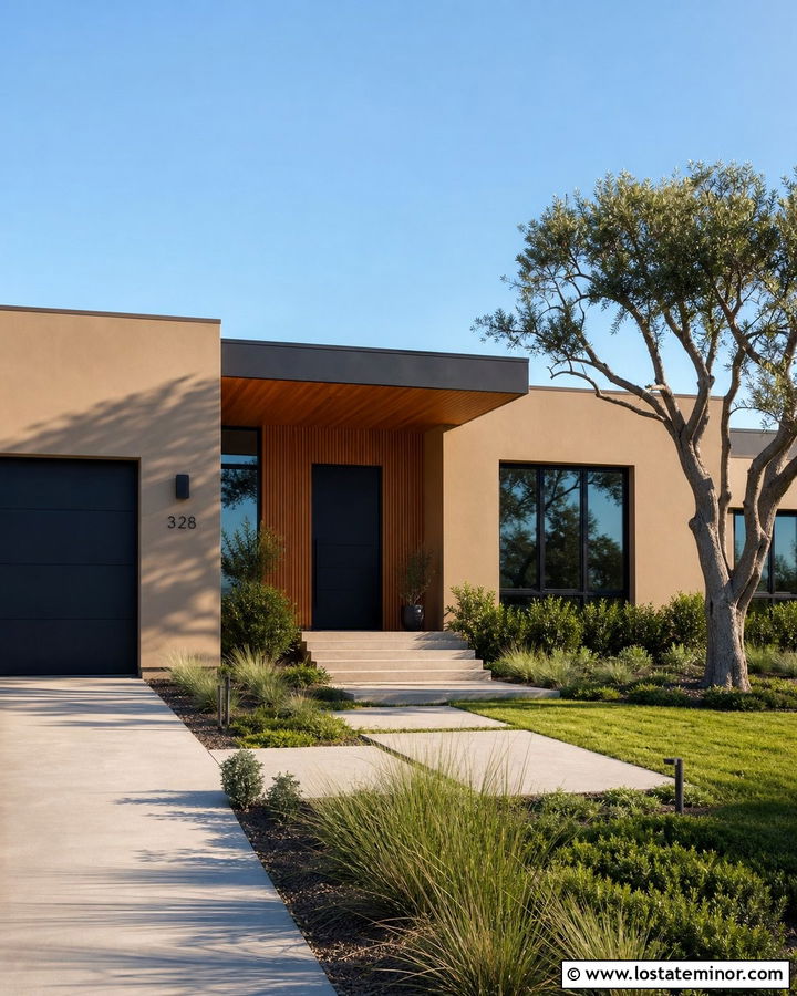 Tan Contemporary House With Cedar Slat Porch Ceiling - 30 Tan House Design With Porch Ceiling Ideas