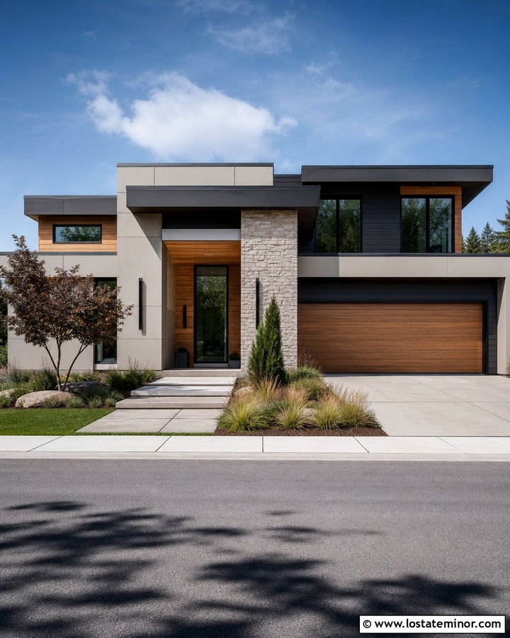Tan Contemporary House With Linear Sconces - 30 Tan House Design With Light Fixtures Ideas