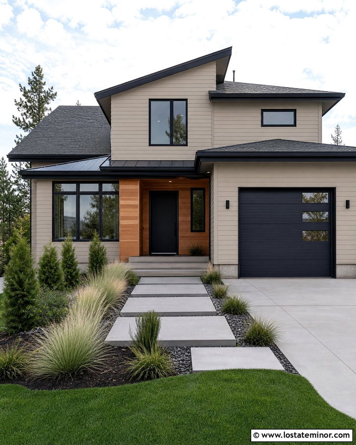 Tan Contemporary House With Mixed Gray Shingles - 30 Tan House Design With Shingles Ideas