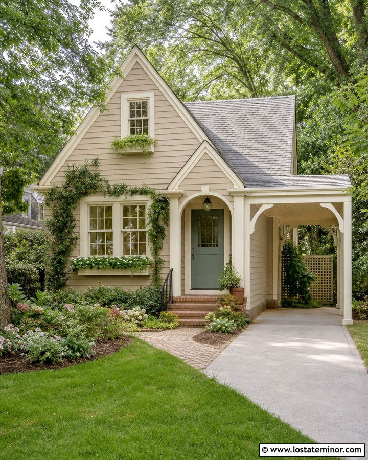 Tan Cottage House With Carport - 30 Tan House Design With Carport Ideas