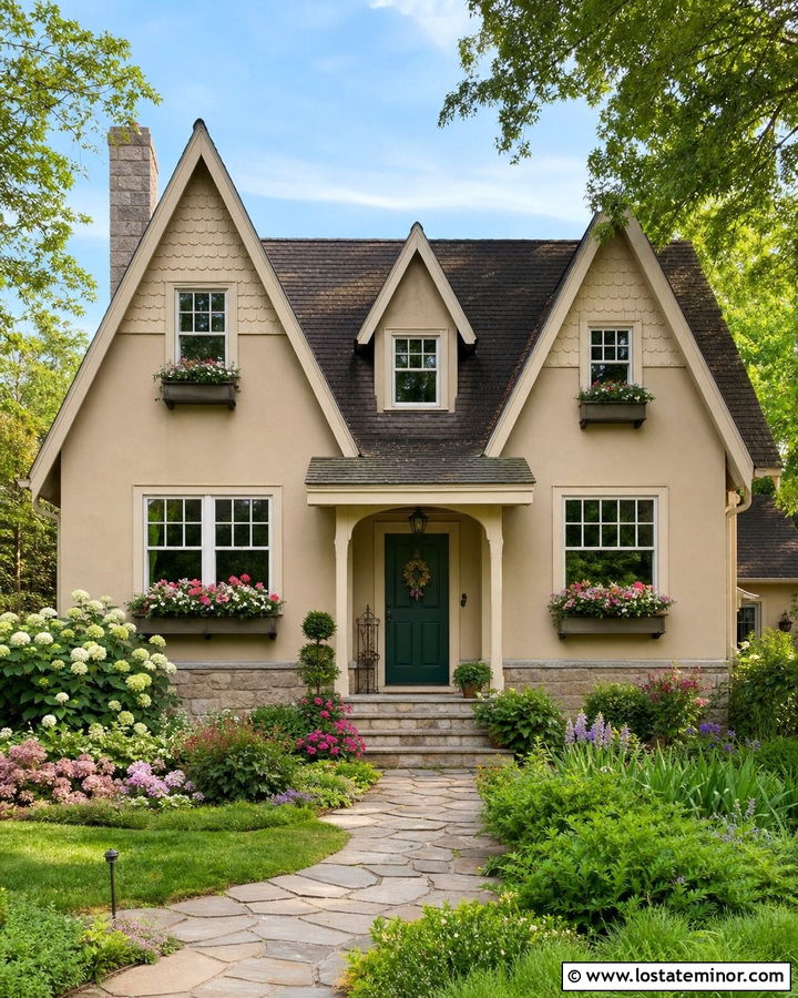 Tan Cottage House With Steep Gables - 30 Tan House Design With Gables Ideas