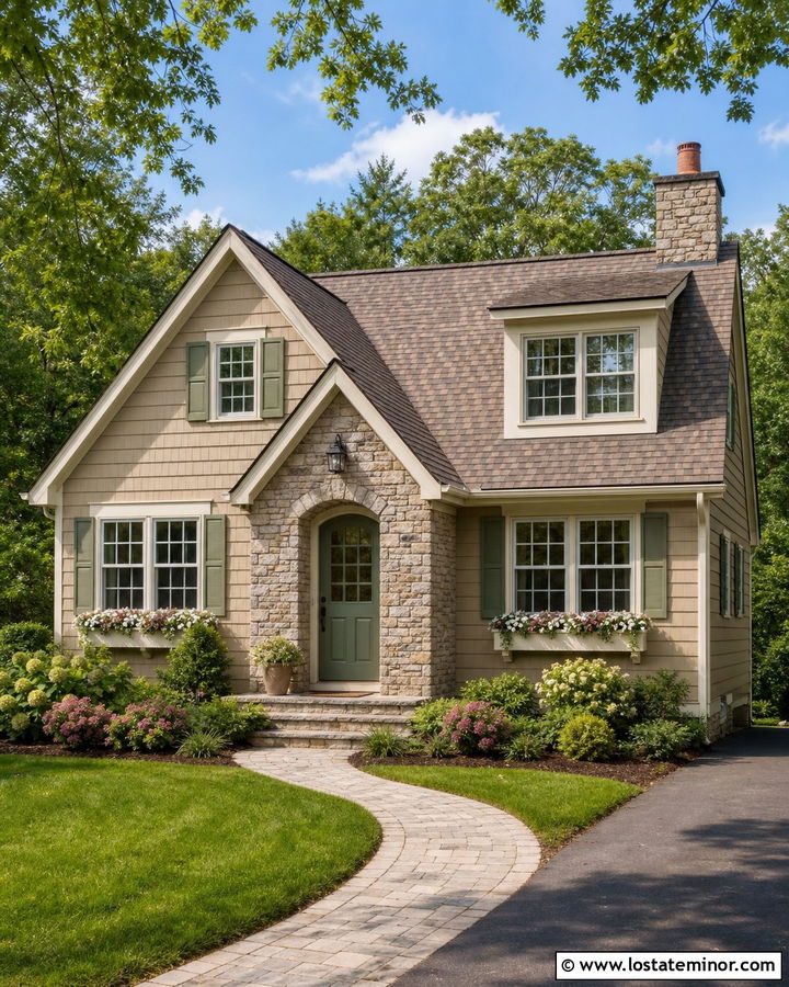 Tan Cottage House With Variegated Shingles - 30 Tan House Design With Shingles Ideas