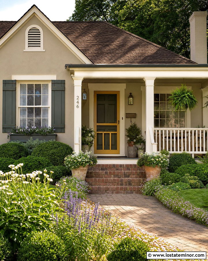 Tan Cottage With Yellow Screen Door - 30 Tan House Design With Screen Door Ideas