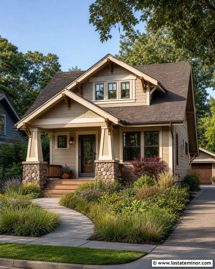 Tan Craftsman House With Bronze Storm Door - 30 Tan House Design With Storm Door Ideas