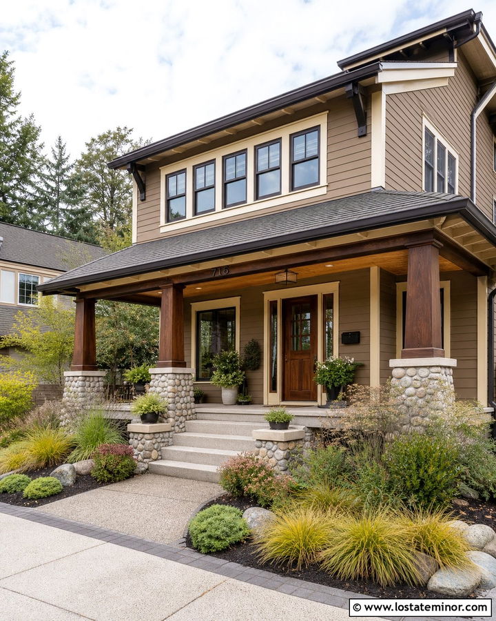 Tan Craftsman House With Shed Dormer - 30 Tan House Design With Dormers Ideas