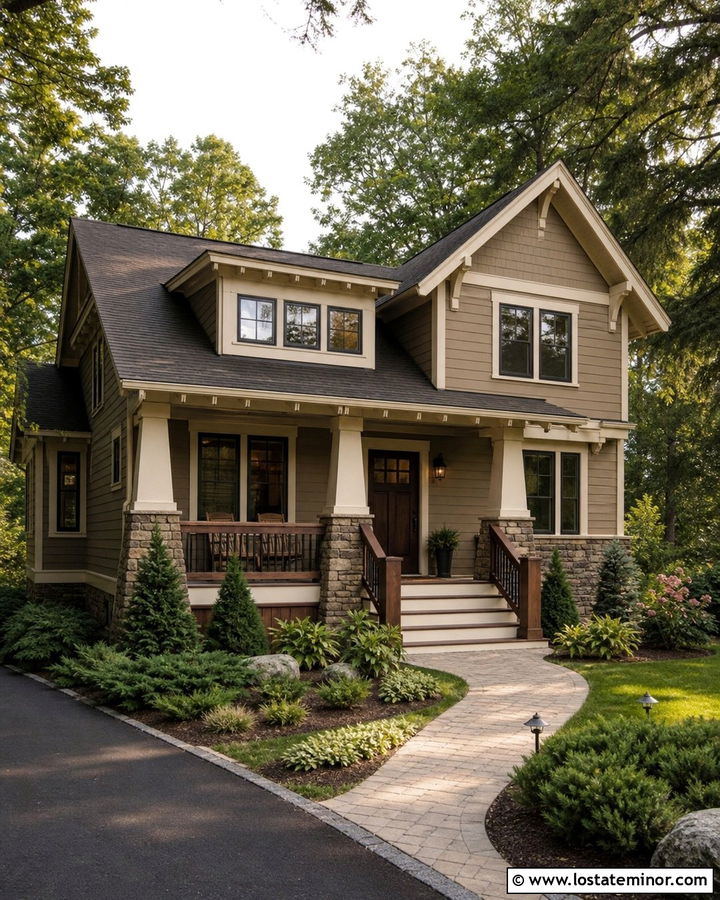 Tan Craftsman House With Walnut Deck - 30 Tan House Design With Deck Ideas