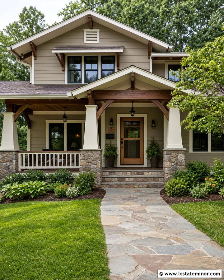 Tan Craftsman House With Wood Screen Door - 30 Tan House Design With Screen Door Ideas