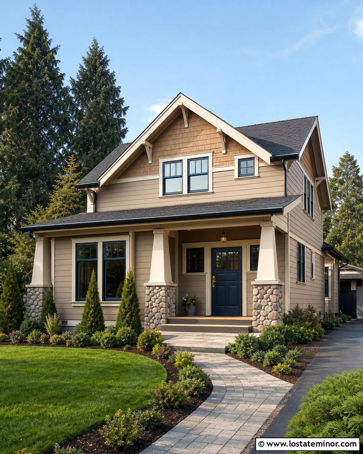 Tan Craftsman With Navy Dutch Door - 30 Tan House Design With Dutch Door Ideas