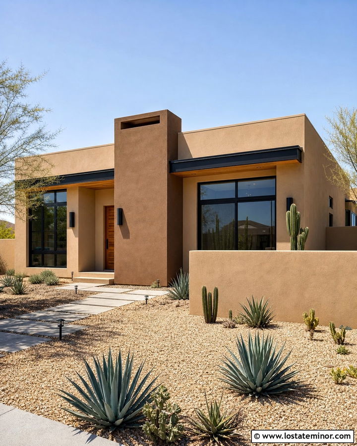 Tan Desert Modern House With Stucco Chimney - 30 Tan House Design With Chimney Ideas