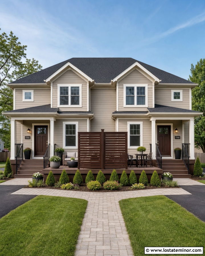 Tan Duplex House With Divided Deck - 30 Tan House Design With Deck Ideas