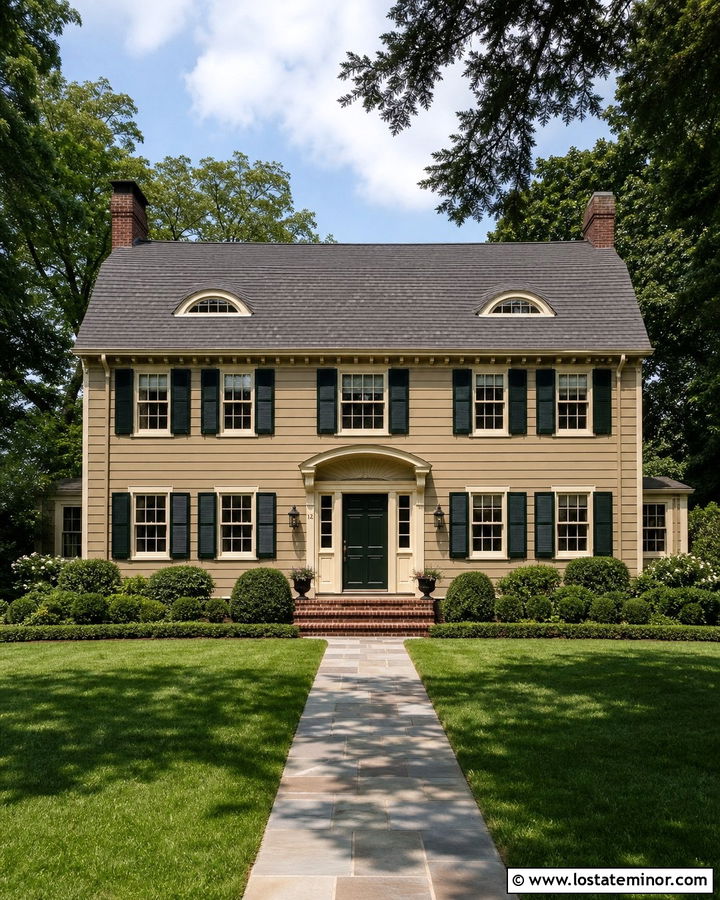Tan Dutch Colonial With Eyebrow Dormers - 30 Tan House Design With Dormers Ideas