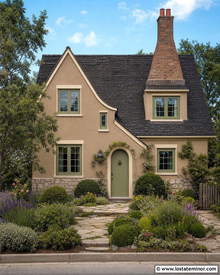 Tan English Cottage With Tapered Chimney - 30 Tan House Design With Chimney Ideas