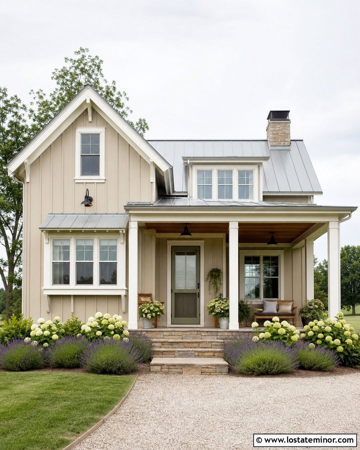 Tan Farmhouse With Green Screen Door - 30 Tan House Design With Screen Door Ideas