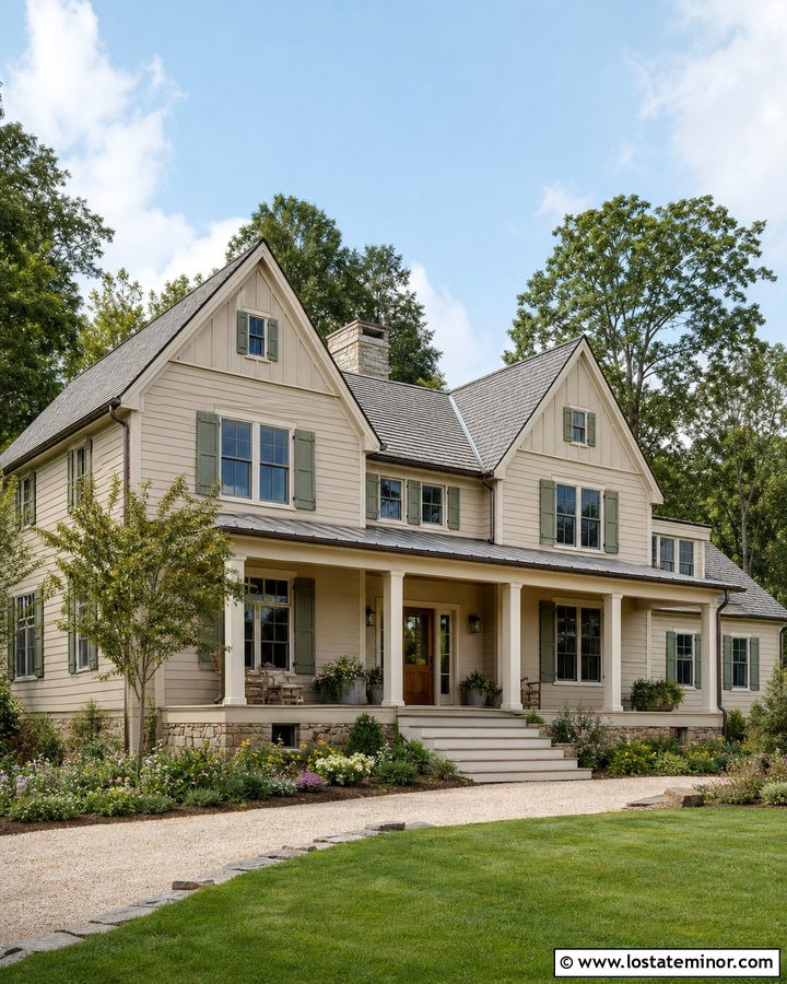 Tan Farmhouse With Weathered Gray Shingles - 30 Tan House Design With Shingles Ideas