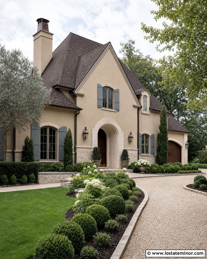 Tan French Country House With Buff Limestone Wainscoting - 30 Tan House Design With Wainscoting Ideas