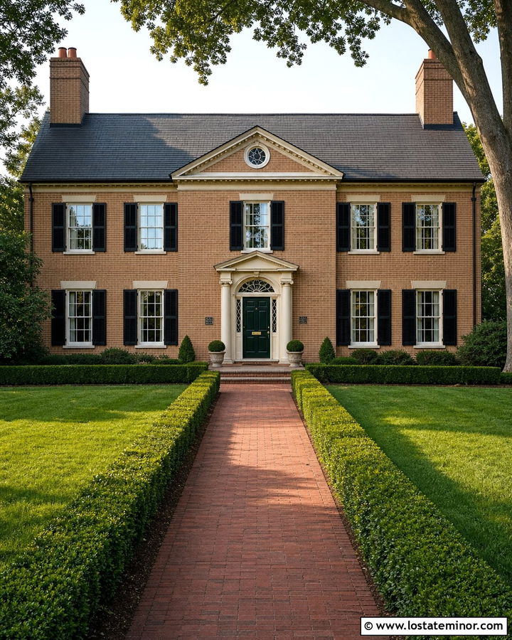 Tan Georgian House With Twin Chimneys - 30 Tan House Design With Chimney Ideas