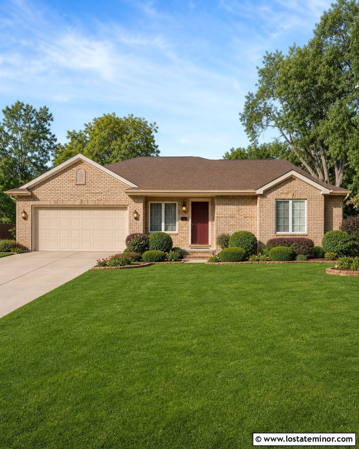 Tan House With Almond Garage Door - 30 Tan House Design With Garage Door Ideas
