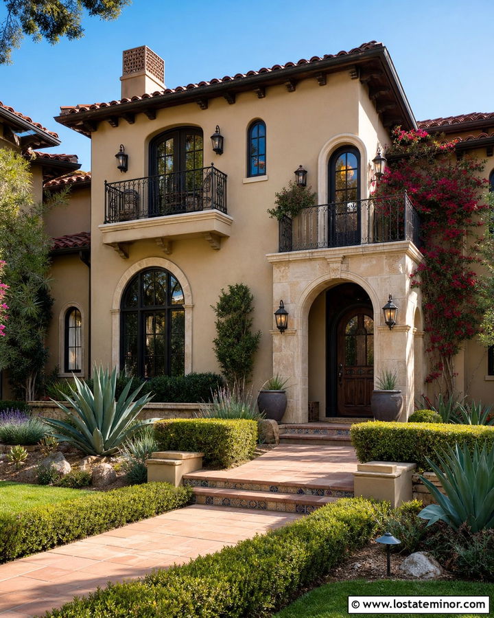 Tan House With Arched Bronze Windows - 30 Tan House Design With Window Frames Ideas
