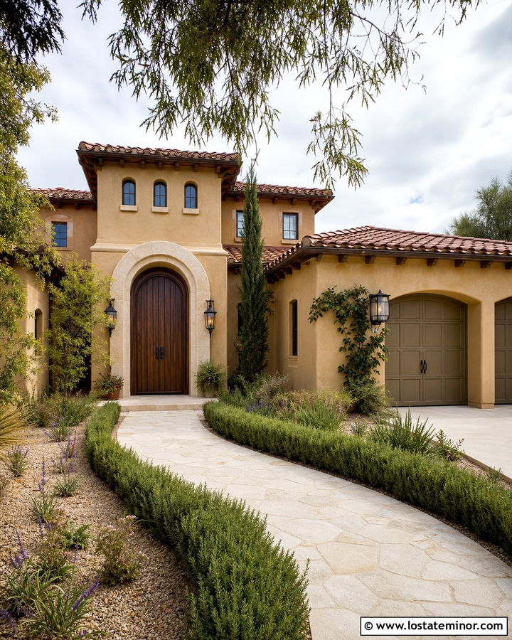Tan House With Arched Entry Door - 30 Tan House Design With Entry Door Ideas