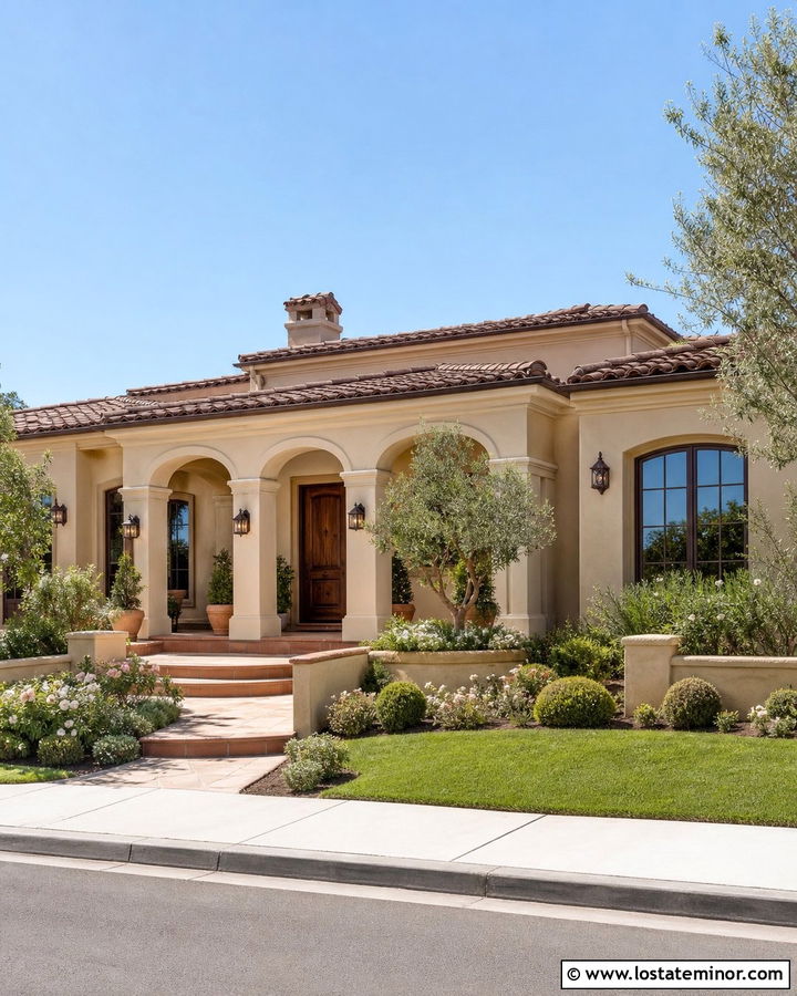 Tan House With Arched Porch Columns - 30 Tan House Design With Porch Columns Ideas