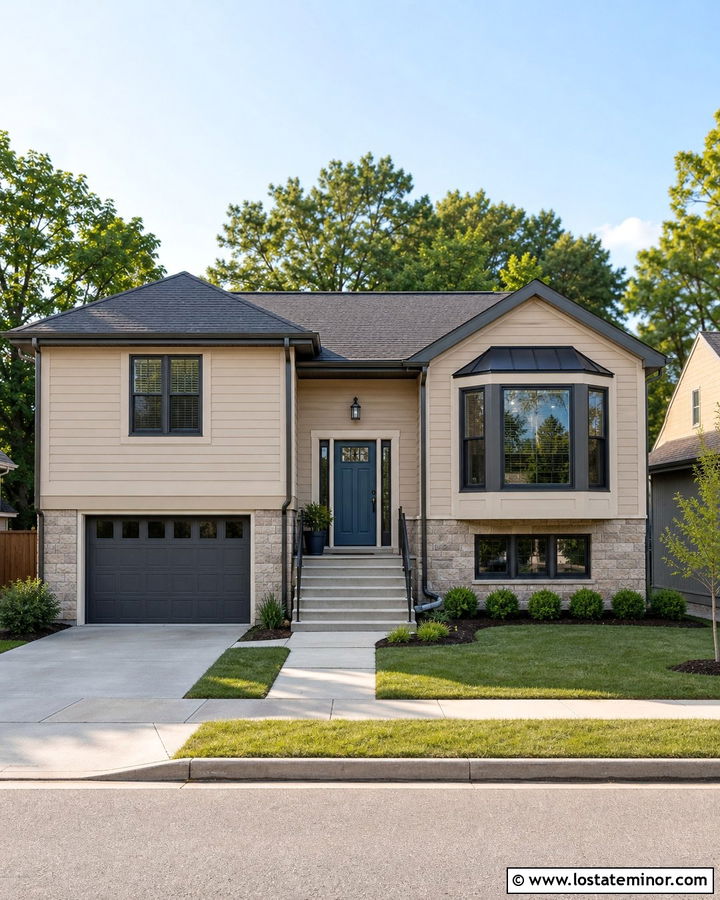 Tan House With Bay Window Frames - 30 Tan House Design With Window Frames Ideas