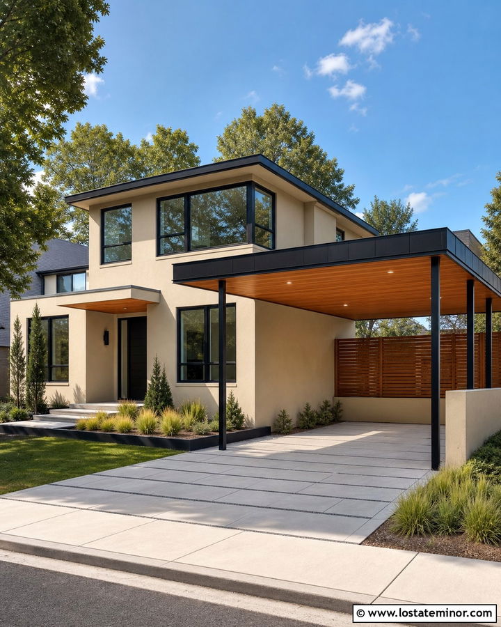 Tan House With Black Carport Posts - 30 Tan House Design With Carport Ideas