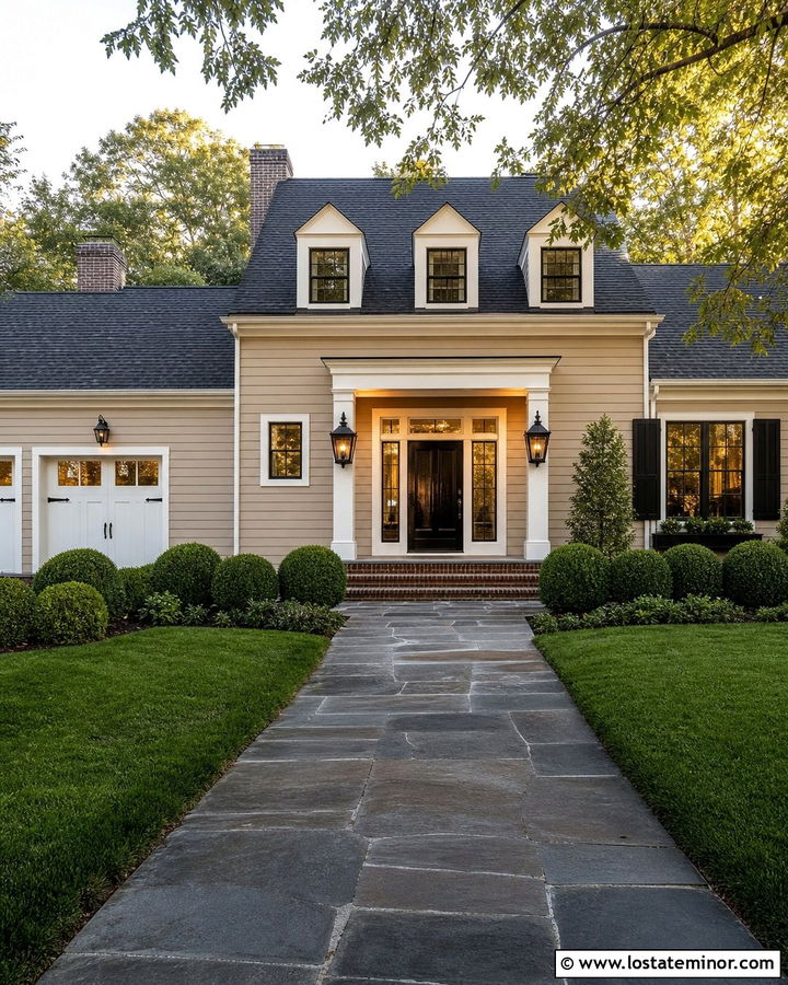 Tan House With Black Lantern Lights - 30 Tan House Design With Lighting Ideas