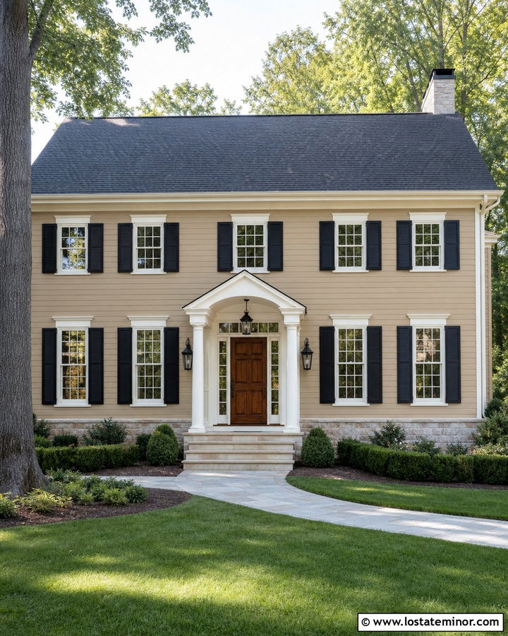 Tan House With Black Lantern Lights - 30 Tan House Design With Light Fixtures Ideas