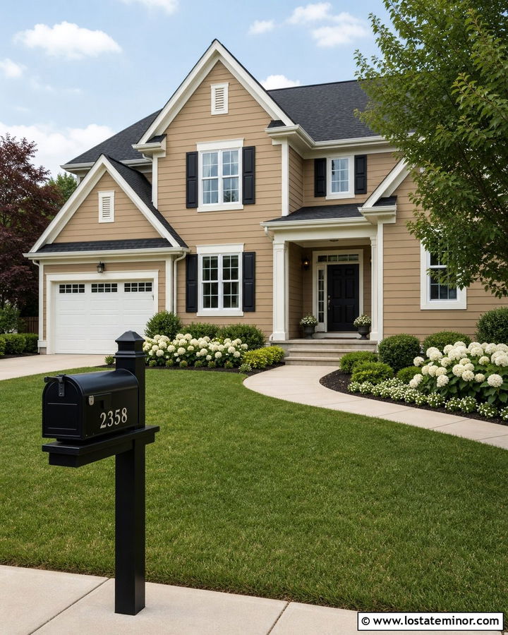Tan House With Black Mailbox - 30 Tan House Design With Mailbox Ideas