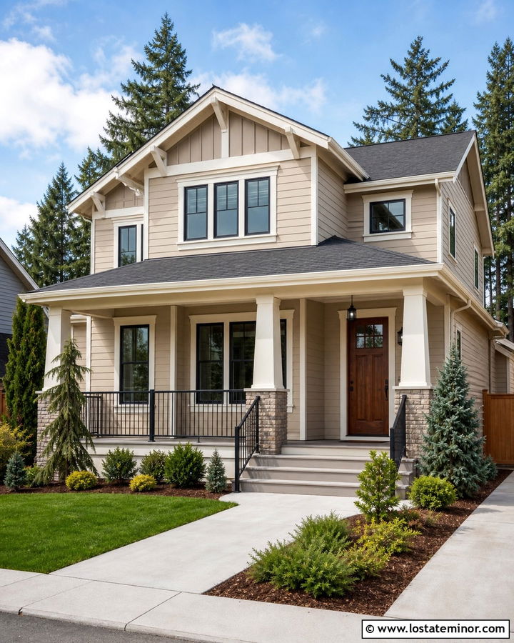 Tan House With Black Metal Railings - 30 Tan House Design With Railings Ideas