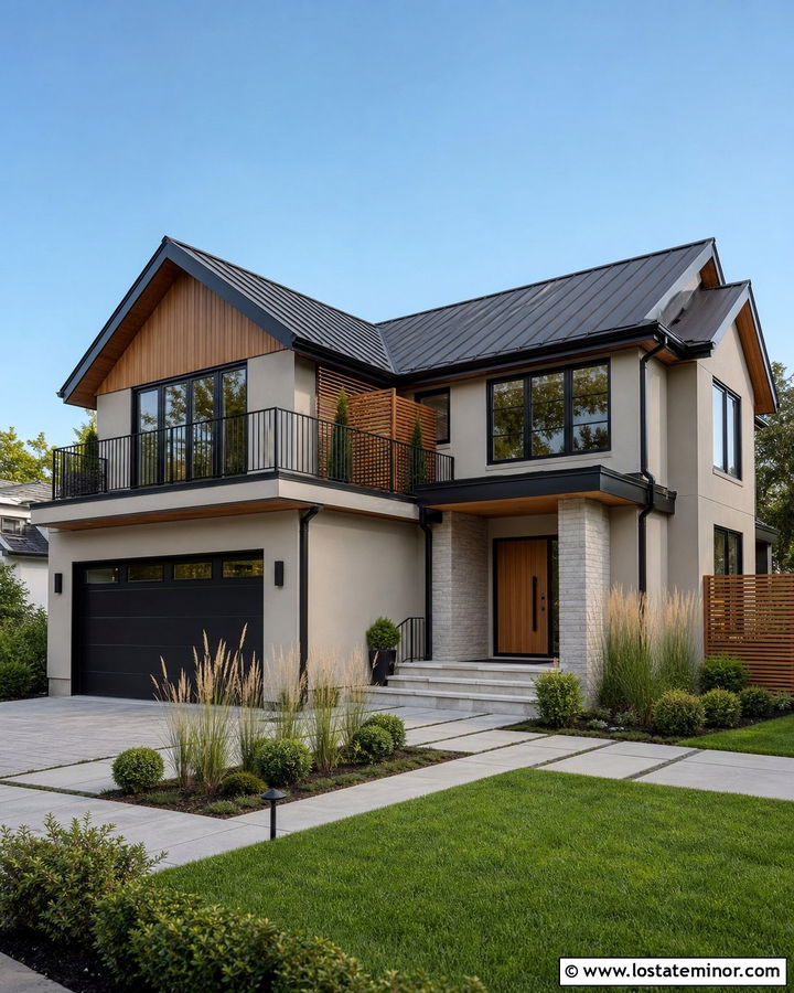 Tan House With Black Trim And Cedar Accents - 30 Tan House Design With Trim Ideas
