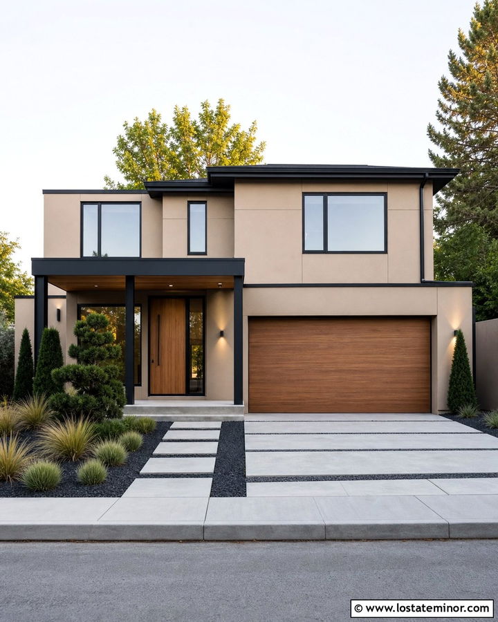 Tan House With Black Trim Portico - 30 Tan House Design With Portico Ideas