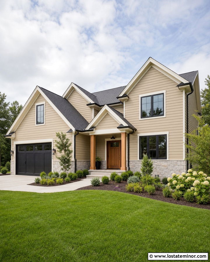 Tan House With Black Window Frames - 30 Tan House Design With Window Frames Ideas
