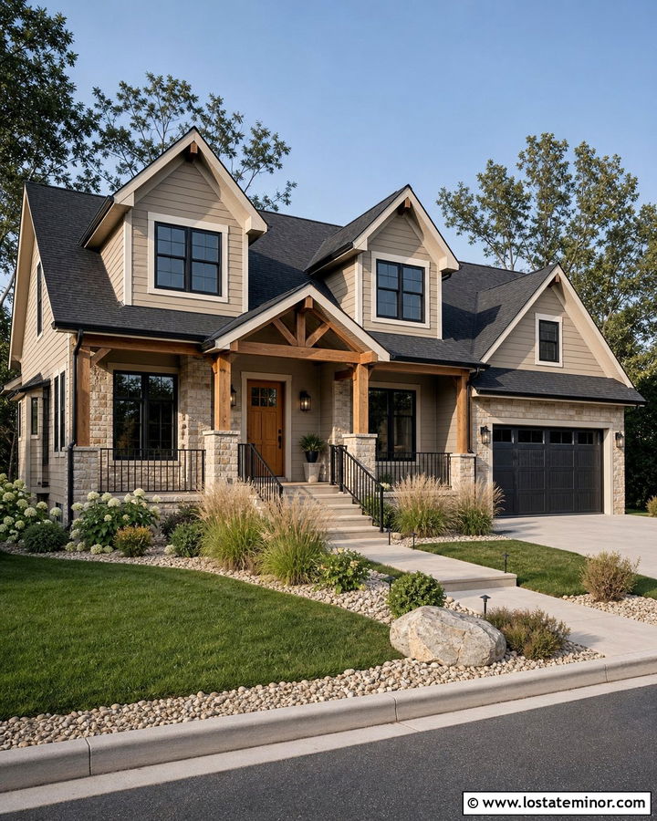 Tan House With Black Windows And Dormers - 30 Tan House Design With Dormers Ideas