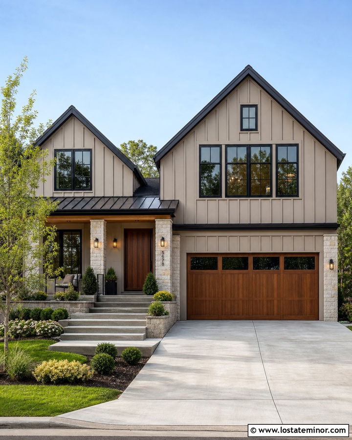 Tan House With Black Windows And Gables - 30 Tan House Design With Gables Ideas
