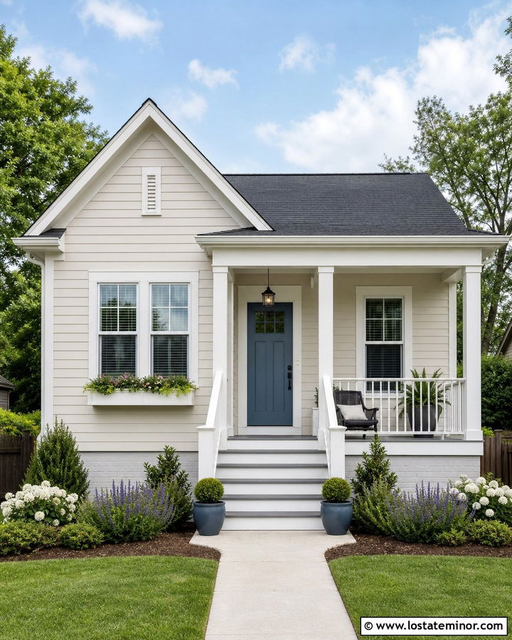 Tan House With Blue Door And Gray Steps - 30 Tan House Design With Steps Ideas