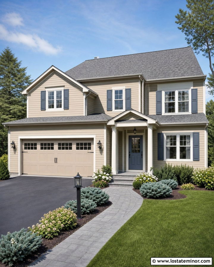 Tan House With Blue Gray Accents - 30 Tan House Design With Accents Ideas