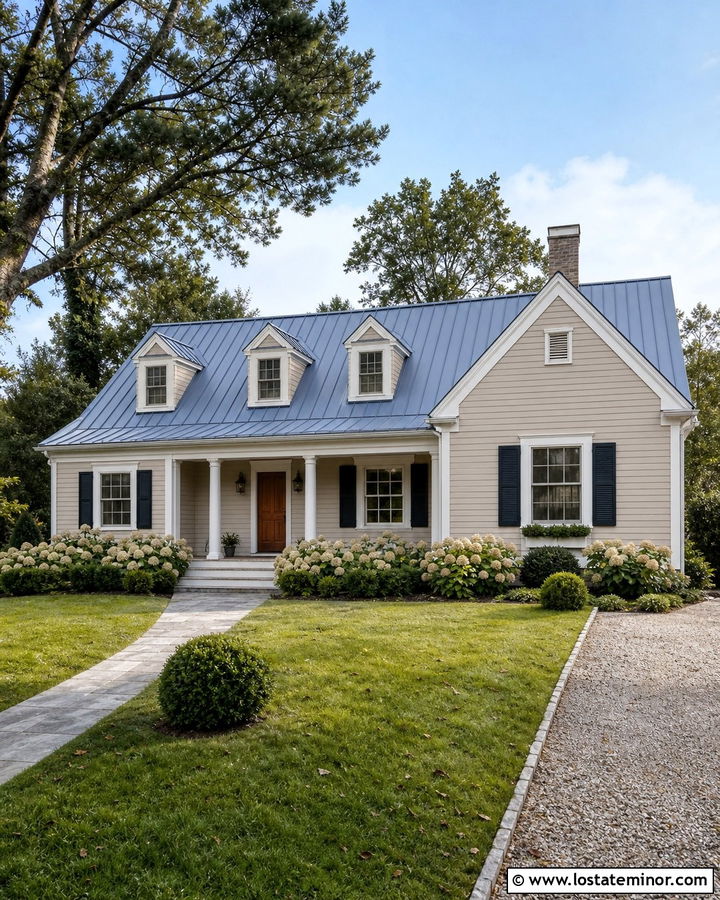 Tan House With Blue Gray Metal Roof - 30 Tan House Design With Roof Ideas
