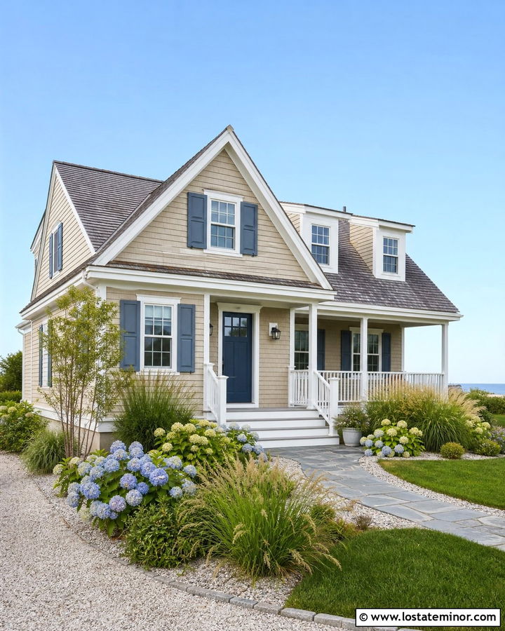 Tan House With Blue Gray Shutters - 30 Tan House Design With Shutters Ideas