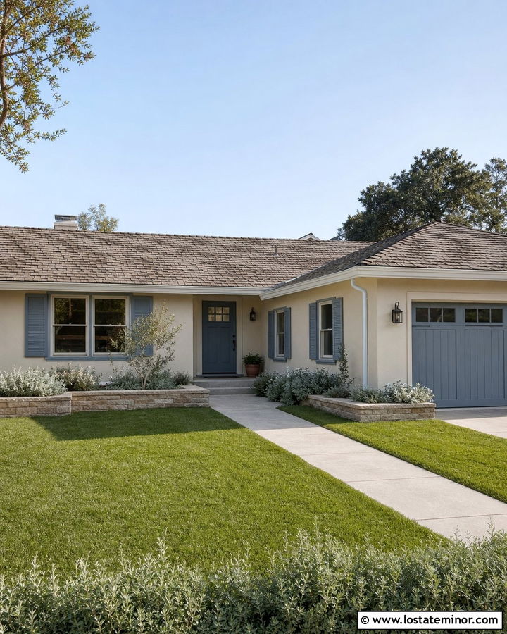 Tan House With Blue Gray Trim - 30 Tan House Design With Trim Ideas