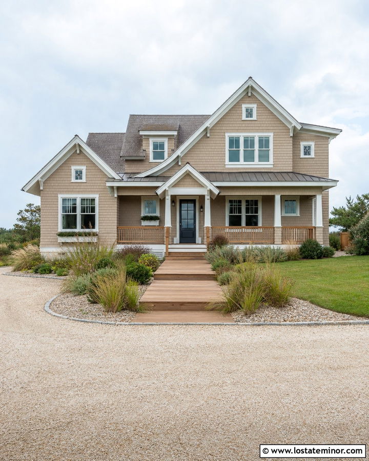 Tan House With Boardwalk Walkway - 30 Tan House Design With Walkway Ideas