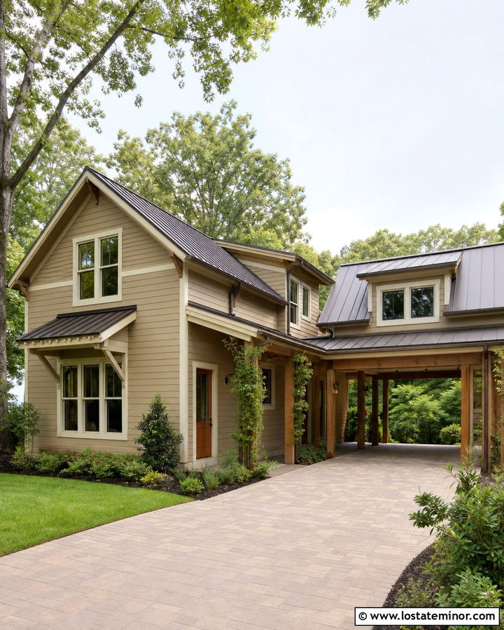 Tan House With Breezeway Carport - 30 Tan House Design With Carport Ideas