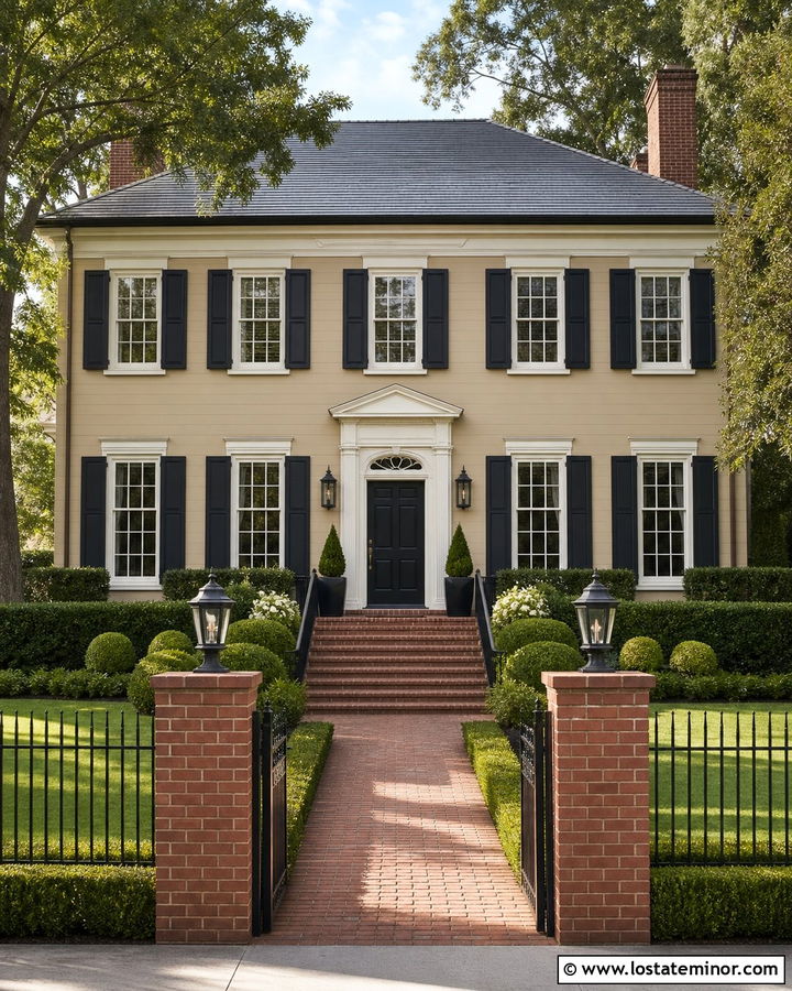 Tan House With Brick And Iron Fence - 30 Tan House Design With Fence Ideas