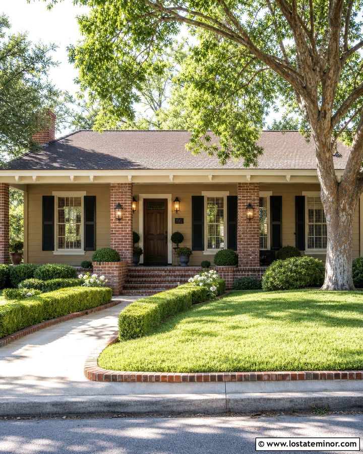 Tan House With Brick Porch Columns - 30 Tan House Design With Porch Columns Ideas